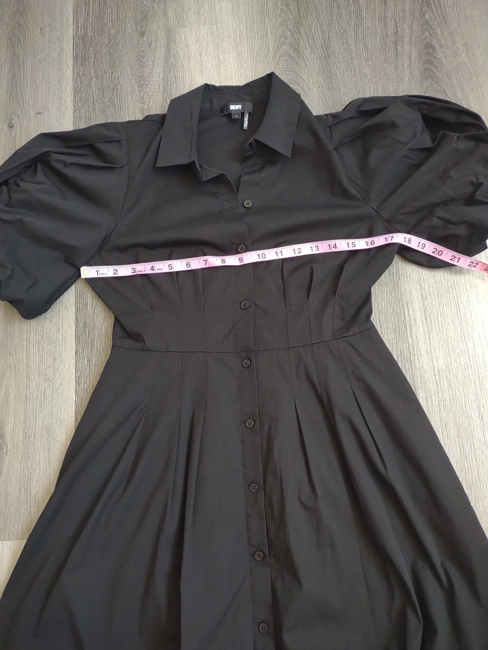 Dkny Black Puff-Sleeve Button Front Mini Dress